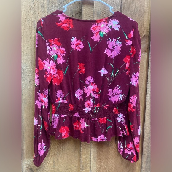 Express Burgundy Floral Wrap Crop Top Size Small 100% Rayon Hand Wash - Picture 2 of 8